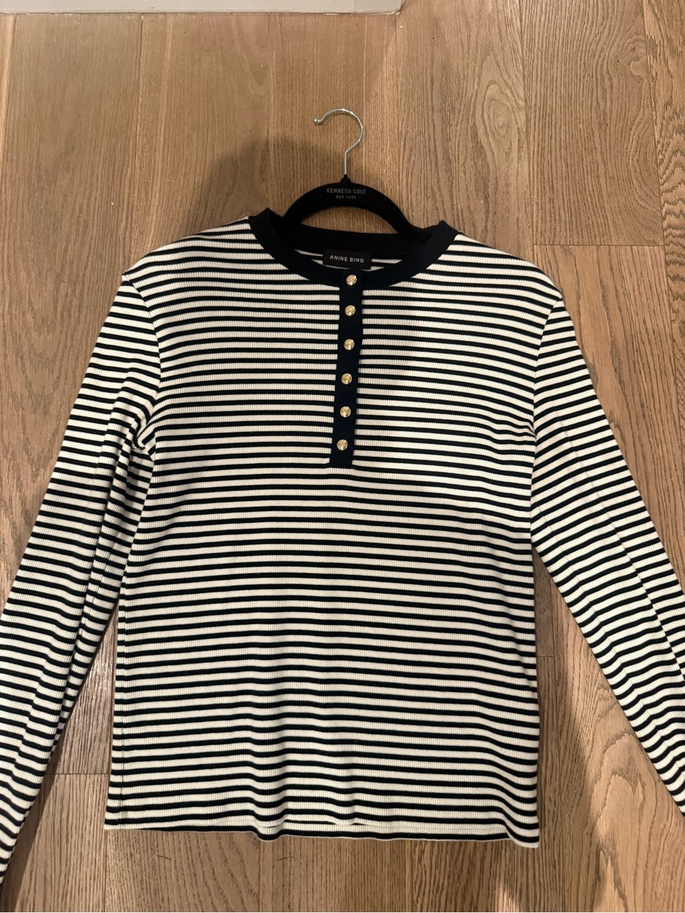 Kenneth Cole Black & White Striped Long-Sleeve Henley Top